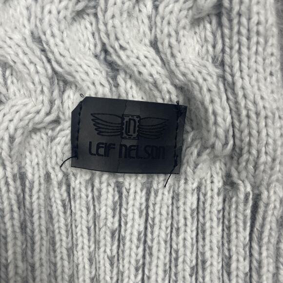 Leif Nelson Mens Large Gray Shawl Collar Toggle Chunky Cable Knit Sweater Cozy - Picture 4 of 12